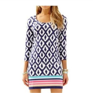 Lilly Pulitzer Beacon Dress, striped hemline, 3/4 sleeves, Size Medium, EUC